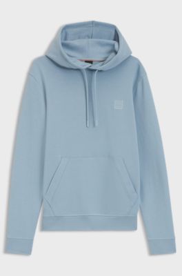 Felpa con cappuccio in terry di cotone con toppa con logo, Celeste