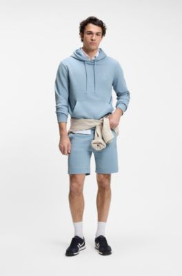 Cotton-terry hoodie with logo patch, Light Blue