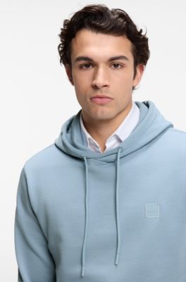Cotton-terry hoodie with logo patch, Light Blue