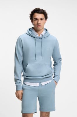 Cotton-terry hoodie with logo patch, Light Blue