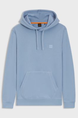 Cotton-terry hoodie with logo patch, Blue