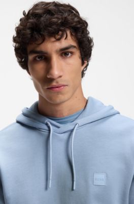 Cotton-terry hoodie with logo patch, Blue