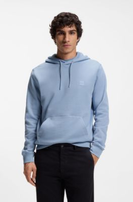 Cotton-terry hoodie with logo patch, Blue