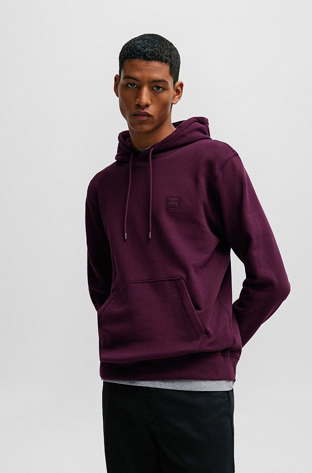 Cotton-terry hoodie with logo patch, Dark Purple