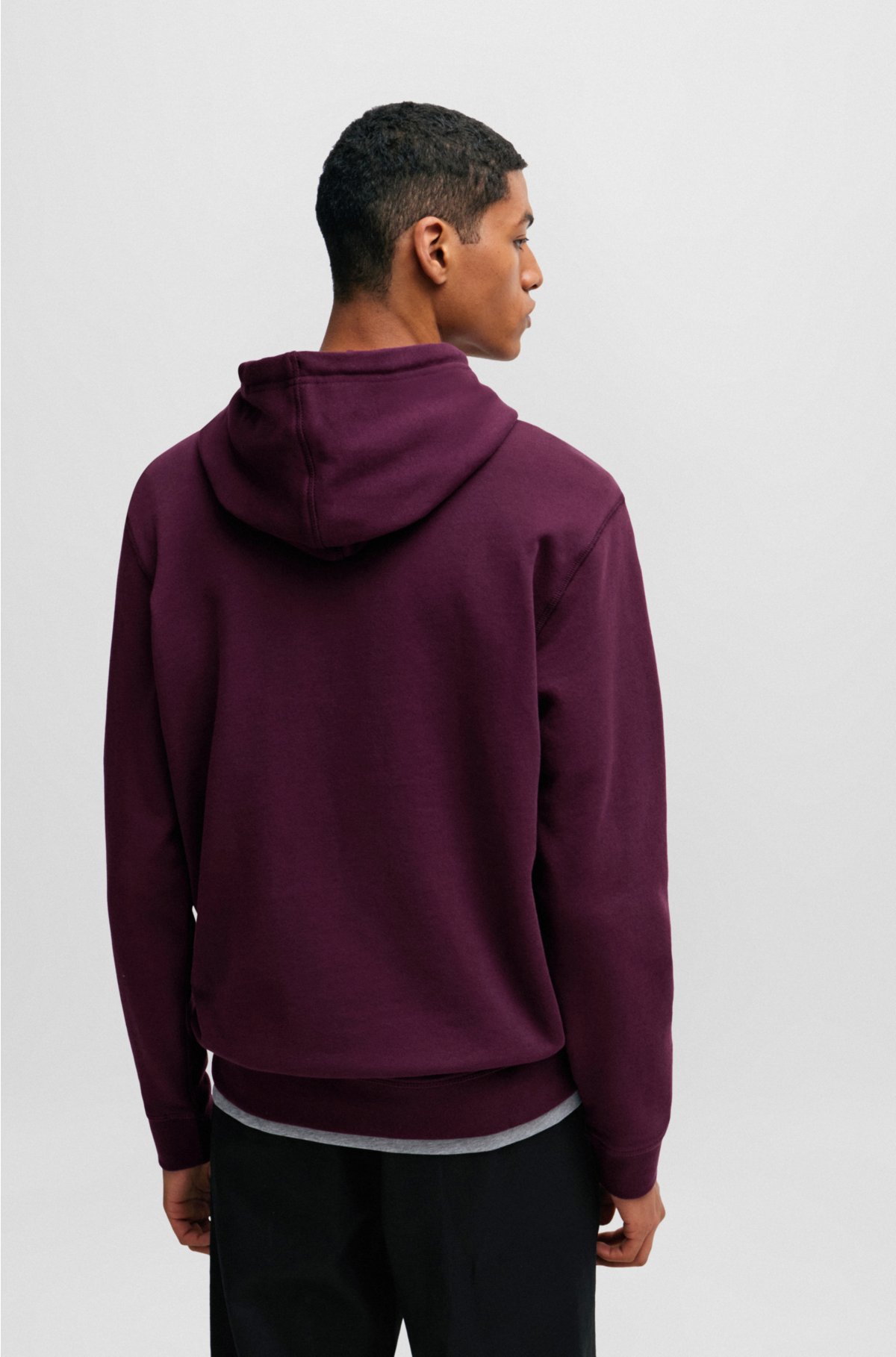 Cotton-terry hoodie with logo patch, Dark Purple