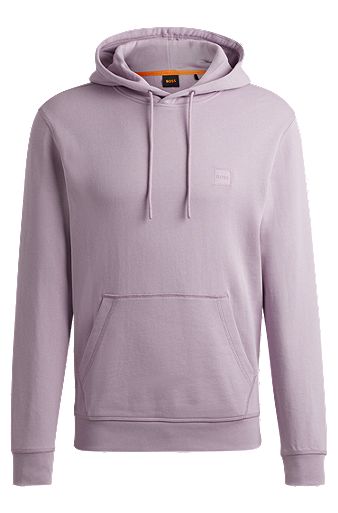 Cotton-terry hoodie with logo patch, Light Purple