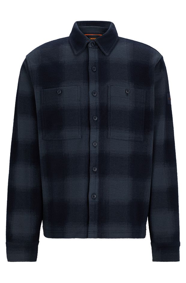 Oversized-fit overshirt in checked cotton terry, Dark Blue