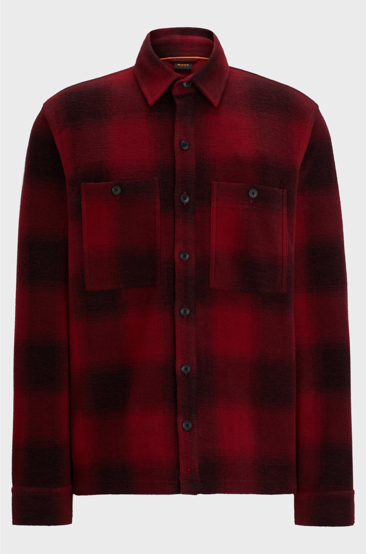 Oversized-fit overshirt in checked cotton terry, Dark Red