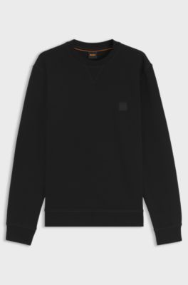 Cotton-terry sweatshirt with logo patch, Black