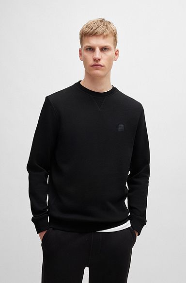 Relaxed-fit sweatshirt van katoenen badstof met logopatch, Zwart