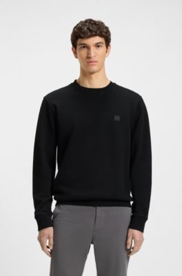 Felpa in terry di cotone con toppa con logo, Nero