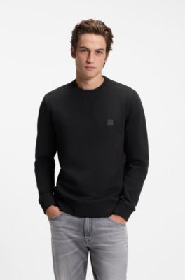 Cotton-terry sweatshirt with logo patch, Black