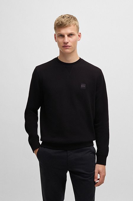 Cotton-terry relaxed-fit sweatshirt with logo patch, Black