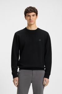Felpa regular fit in terry di cotone con toppa con logo, Nero