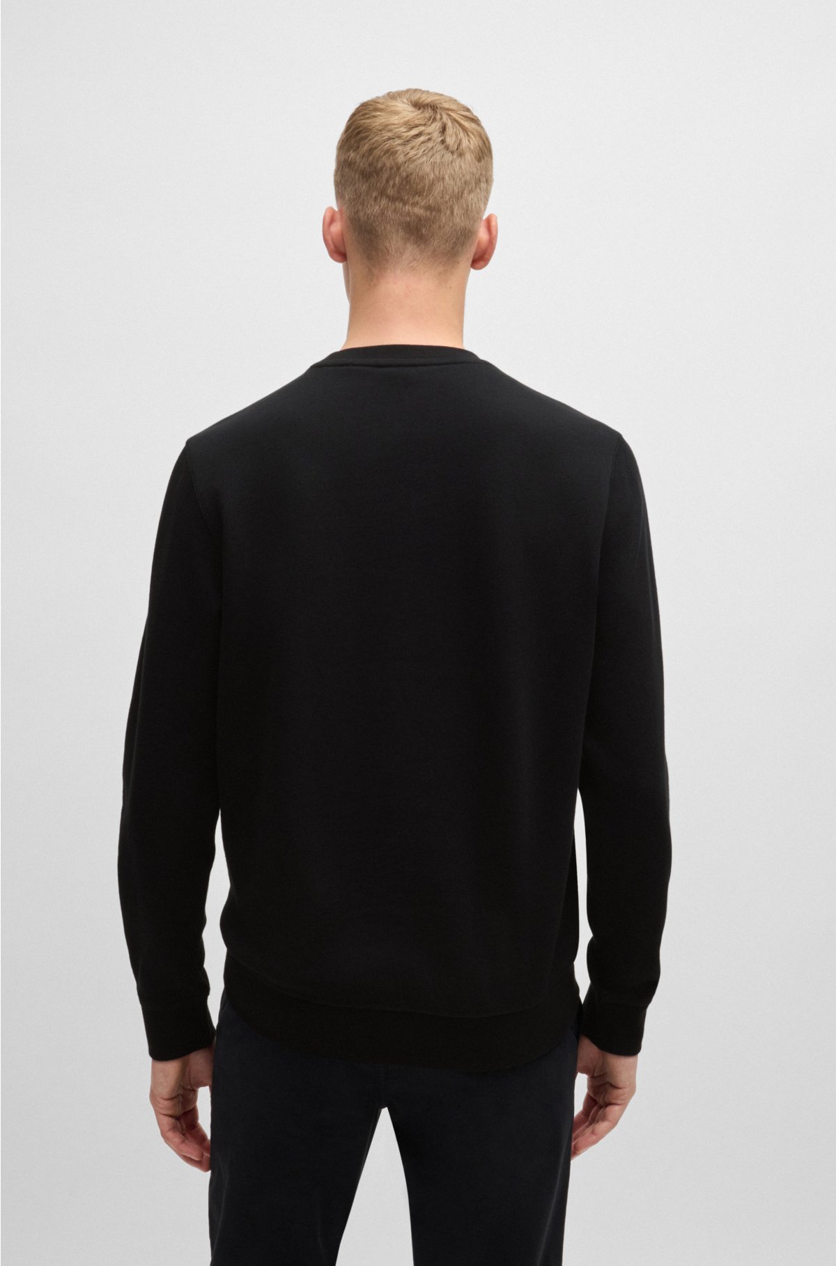 Cotton-terry relaxed-fit sweatshirt with logo patch, Black