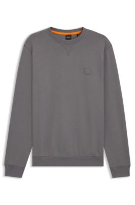 Cotton-terry sweatshirt with logo patch, Grey