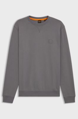 Sweat Regular en molleton de coton avec patch logot&eacute;, Gris