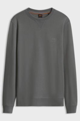 Cotton-terry sweatshirt with logo patch, Grey