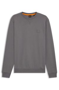 Cotton-terry sweatshirt with logo patch, Grey