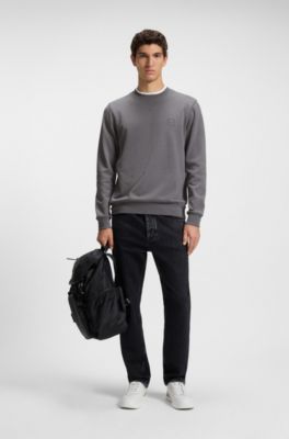 Cotton-terry sweatshirt with logo patch, Grey