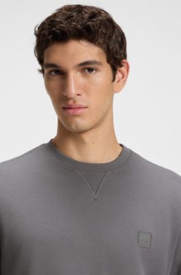 Cotton-terry sweatshirt with logo patch, Grey