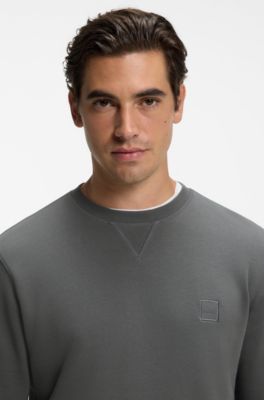 Cotton-terry sweatshirt with logo patch, Grey