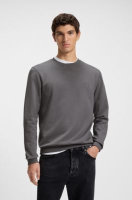 Regular-Fit Sweatshirt aus Baumwoll-Terry mit Logo-Aufn&auml;her, Grau