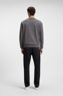 Cotton-terry sweatshirt with logo patch, Grey