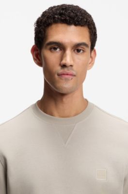 Cotton-terry sweatshirt with logo patch, Light Grey