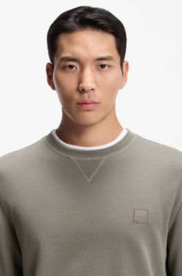 Cotton-terry sweatshirt with logo patch, Grey