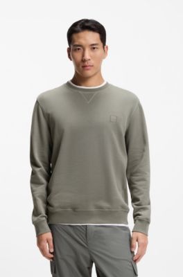 Sweat en molleton de coton avec patch logo, Gris