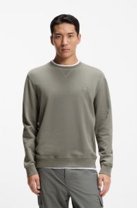 Cotton-terry sweatshirt with logo patch, Grey