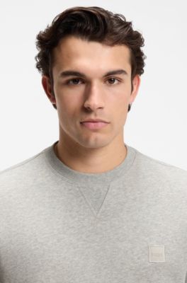 Cotton-terry sweatshirt with logo patch, Light Grey
