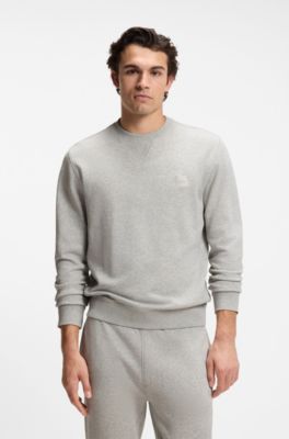 Cotton-terry sweatshirt with logo patch, Light Grey