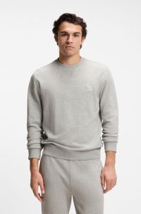 Cotton-terry sweatshirt with logo patch, Light Grey