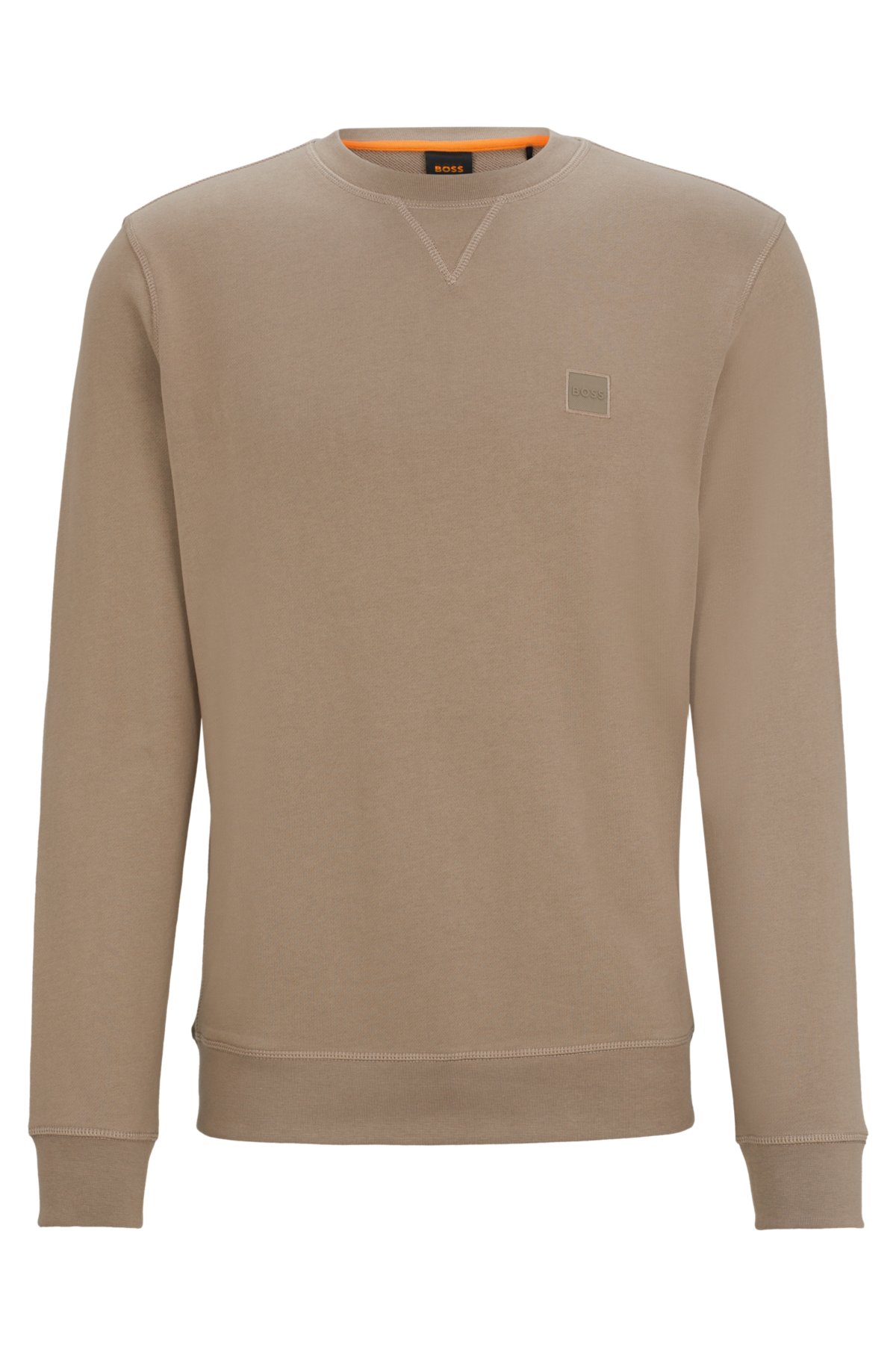 Cotton-terry relaxed-fit sweatshirt with logo patch, Light Brown