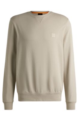 Regular-Fit Sweatshirt aus Baumwoll-Terry mit Logo-Aufn&auml;her, Hellbeige