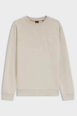 Cotton-terry sweatshirt with logo patch, Light Beige