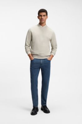 Cotton-terry sweatshirt with logo patch, Light Beige