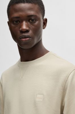 Regular-Fit Sweatshirt aus Baumwoll-Terry mit Logo-Aufn&auml;her, Hellbeige