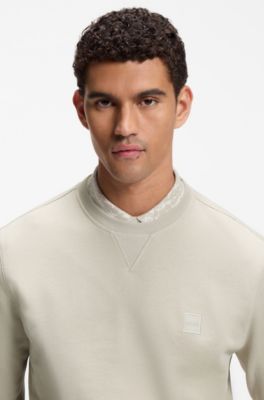 Cotton-terry sweatshirt with logo patch, Light Beige