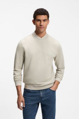 Cotton-terry sweatshirt with logo patch, Light Beige