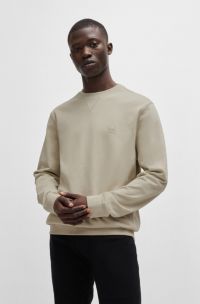 Cotton-terry regular-fit sweatshirt with logo patch, Light Beige