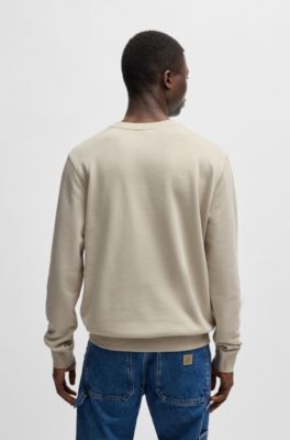 Regular-Fit Sweatshirt aus Baumwoll-Terry mit Logo-Aufn&auml;her, Hellbeige