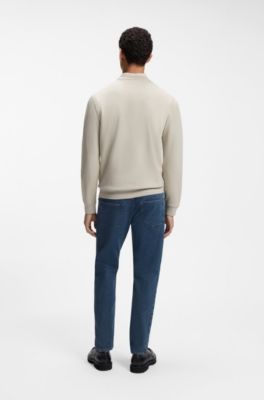 Cotton-terry sweatshirt with logo patch, Light Beige