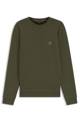 Cotton-terry sweatshirt with logo patch, Olive