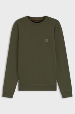 Felpa in terry di cotone con toppa con logo, Oliva