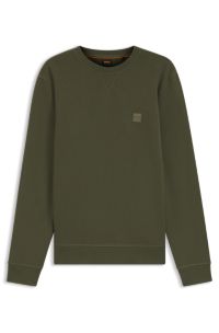 Cotton-terry sweatshirt with logo patch, Olive