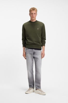 Cotton-terry sweatshirt with logo patch, Olive