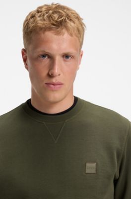 Felpa in terry di cotone con toppa con logo, Oliva